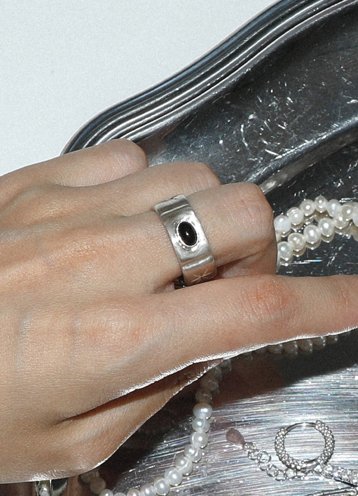 オニキスストーンリング (SV.BK) Huk